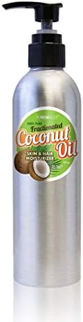 FRACTIONATED LIQUID COCONUT OIL Skin and Hair Moisturizer - In travel sized 8 oz aluminum bottle with pump- 100 Percent Pure Carrier Oil for use in therapeutic massages and as a body moisturizing oil