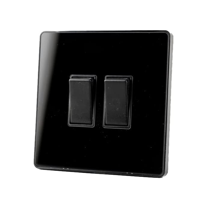 WK Electrical - WK Electrical - Glass Screwless - 2Gang 10AX 2-way Switch- BLACK — image 1