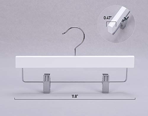 Nature Smile 11.8'' Kids Baby Toddler Children Solid Wooden Pants Hangers,Wood Skirts Hangers,Trousers Bottom Hangers with 2-Adjustable Clips Anti-Rust Hook Pack of 10 (White)