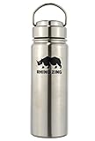 Rhino Zing Stainless Steel Water Bottle and Beer Growler w/Stainless Steel Lid, Insulated, Wide Mouth, 18-Ounce, Classic Stainless