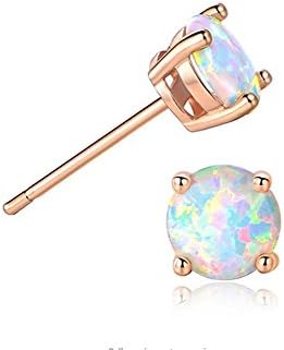 Women's Stud Earring Rose Gold 6mm White Opal and White Gold 6mm Green Stud Earrings,Only For girl Gifts (White)