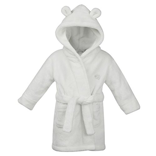 STYLE MIXX Baby Boys Hooded Supersoft Fleece Bath Robe With Ears Girls Heart Dressing Gown (12-18 MONTHS, WHITE 18C204)