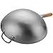 Timoney Carbon Steel Pow Wok Traditional Hand Hammered Stir-Fry Pan with Helper Wooden Handle (14 Inch, Round Bottom Wok)