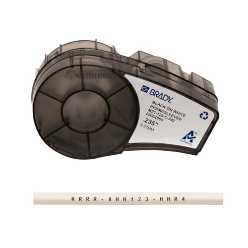 Brady PermaSleeve Heat-Shrink Polyolefin Label Tape for Label Printers M210 & M211 - Electrical Labelling, Wire and Cable Labelling - Black on White (6 mm x 2.10 m) - M21-125-C-342