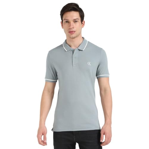 Calvin Klein Herren Poloshirt Kurzarm Tipping Slim mit Stretch, Blau (Lead), XXL
