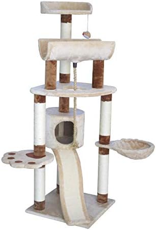 ChinaTextiles Multi-Level Cat Activity Tree with Sisal-Covered Scratcher Slope, Scratching Post, Basket, Plush Perches and Condo, Kitty Play House