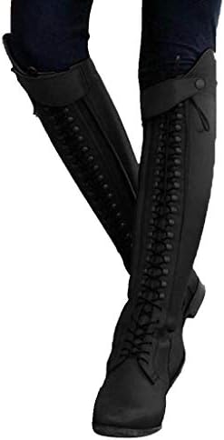 Padaleks Shoes for Women Knee High Ladies Vintage Lace Up Leather Zipper Closure Riding Booties Western Cowboy Boots