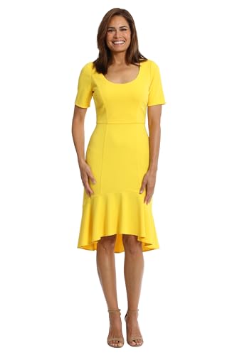 London Times Women's Dresses Versatile Scoop Neck High-Low Flounce Hem Dress | Womens Dresses, Sunny, 6 at Amazon