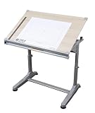 Stand Up Desk Store Height Adjustable Drawing and Drafting Table with 39.2" W x 27.5" D Surface, Silver Frame with Birch Top