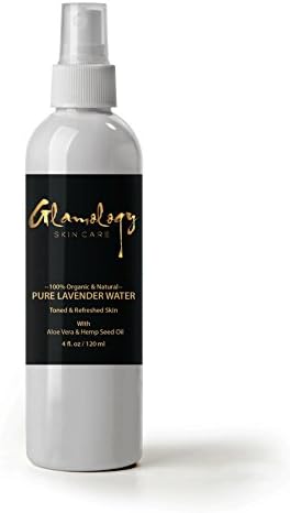 Glamology Lavender Water Hydrating Facial Toner 4 fl. oz. 100 % Organic Lavender Water Hydrosol Infused With Aloe Vera Gel, Hemp Seed Oil Drops (One 4 fl. oz. Bottle)