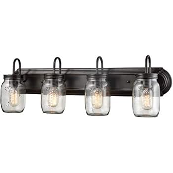 EUL Vintage Clear Glass Jar Wall Sconces 4-Light Bathroom Vanity Lighting Fixture Oil Rubbed Bronze Wall Lights
