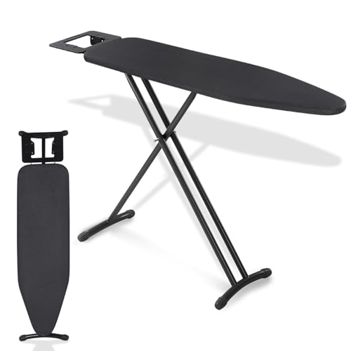 Keqin Large Ironing Board Full Size 131 * 33cm with Heat Resistant Cover,Adjustable Height (69-88cm),Non-Slip Legs and Safety lock Buckle Design Ironing Board and Iron Rest (Black)