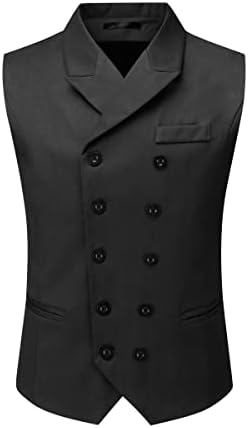 Men's Double Breasted Black Vest V-Neck Business Suit Dress