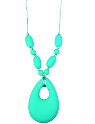 JOGGAN 28" Silicone Teething Necklace With 4 Oval Beads And 4-9mm Beads With 'Gumdrop' Pendant-Turquoise