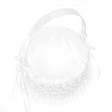 Kloud City Embroidered Petal Mesh Edge Flower Girl Basket Decorated Pearl Ribbon Wedding Ceremony Favors