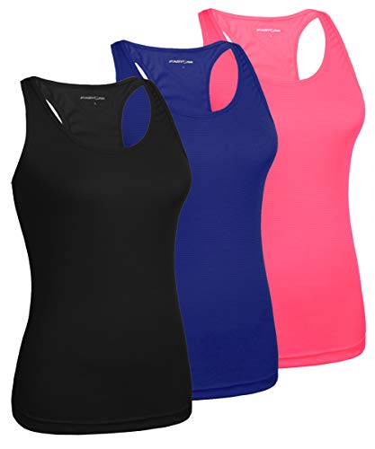 Fastorm Women's 3 Pack Running Tank Tops for Women Active Racerback Dry Fit Tank Top Black-CBlue-NPink XL