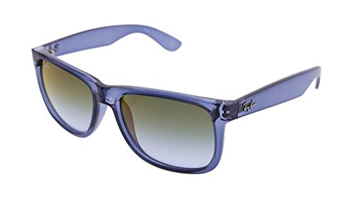RAY-BAN RB4165 Justin Rectangular Sunglasses, Transparent Blue/Blue Gradient Green Mirror Red, 54 mm