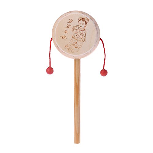 Junlinto Wood Cartoon Chinese Traditional Spinning Rattle Drum Hand Bell Baby Musical Toy - Thumbnail 7