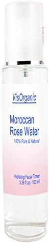 VisOrganic Moroccan Rose Water Hydrating Facial Toner and Cleanser, 100% Pure, Organic Rosewater from Distilled Petals for a Youthful Complexion - Skin Care Treatment for All Skin Types, Spray Bottle