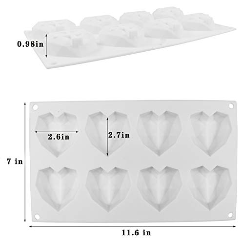 Dasaba 1PCS Silicone Baking Molds 3D Diamond Love Heart Shaped Silicone Mold Tray Non-stick Reusable Chocolate Mold for Baking Cake, Cookies, Oreo, Muffin Cupcake Handmade Soap (White)