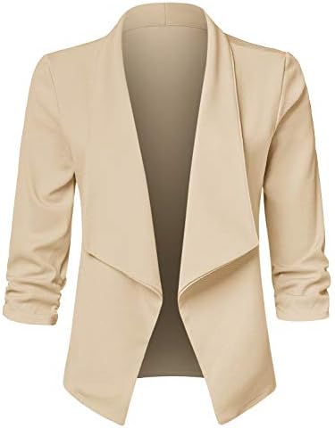 JSCEND Women's Casual Stretch 3/4 Sleeve Open Front Blazer Cardigan Jacket (S-3XL) - Made in USA