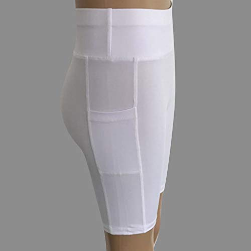 TIFENNY Women's High Waist Yoga Pants with Pockets Solid Color Soft Tummy Workout Running Sports Shorts Pants White