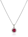 Sterling Silver Created Ruby Round with Created White Sapphire Halo Pendant Necklace, 18