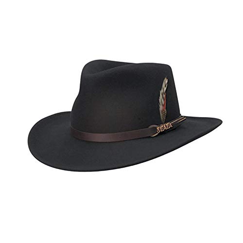 Scala Classico Men's Crushable Felt Outback Hat, Black, Medium