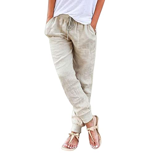 White Pants Women Drawstring Back Elastic Waist