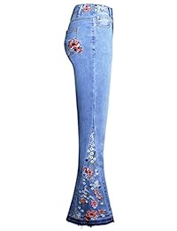 Pantalones vaqueros acampanados para dama con dobladillo de contraste