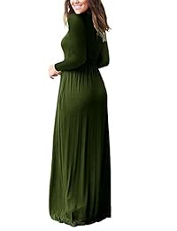 ThusFar - Vestido largo de túnica para mujer, liso, de manga larga, cuello redondo, con bolsillo