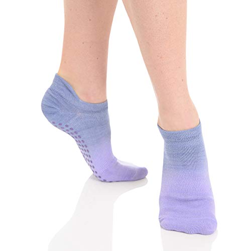 Great Soles Women's Ombre Dyed Grip Socks for Yoga, Pilates, and Barre Lilac Silver ML 8-11