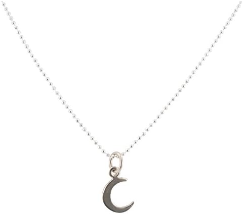 Tiny Sterling Silver Moon Necklace on a 16" Bead Chain, Great for Layering, #6255-ss