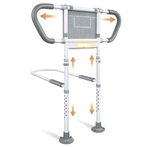 Photo 1 of Bed Rails for Elderly Adults Safety: Adjustable Bedside Assist Rails with Storage Pockets, Non-Slip Handles, Sensor Night Light, 400LB Gravity Capacity (Compatible with Bed Frames 13.19"-19.69" )