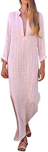 Women Boho Maxi Dress,Women’s Printed Long Sleeve V-Neck Maxi Dress Split Hem Baggy Kaftan Long Dress Party Loose Long Sleeve Cotton Viscose Dress