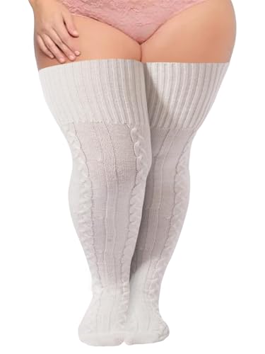 Moon Wood Wool Plus Size Thigh High Socks Cable Knit Thigh Highs For Thick Thighs Womens Warm Extra Long Leg Warmers