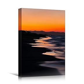signwin Canvas Wall Art Ocean Sunset Coastal Orange...