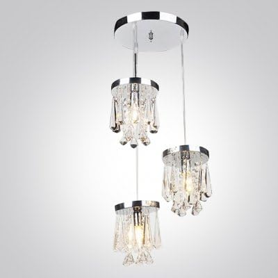 fei Kitchen or Dining Area Pendant Adorned with Round Stainless Steel Canopy and Crystal Prism Drops