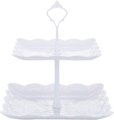 QTQHOME European-Style Plastic Two-Layer Fruit Plate Afternoon Tea Snack Tray Buffet Cake Display Stand Dessert Table Decoration (Color:White,Size:2 Tier Plastic)