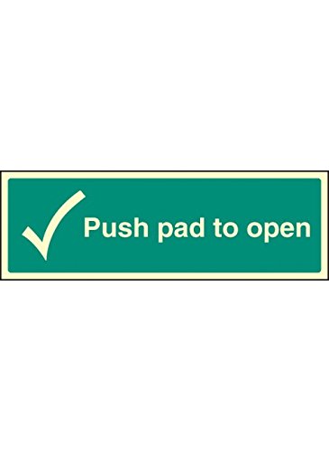 Caledonia Signs 42049G Push Pad to Open Sign, Photo luminescent, Self-Adhesive, Vinyl, 300 mm x 100 mm