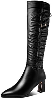 TinaCus Women's Genuine Leather Side Zipper Boots - Square Toe Retro Mid-Calf Boots With Low Heel - View #5