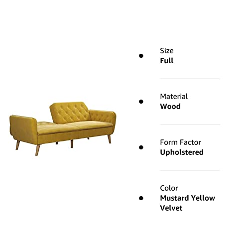 Novogratz Tallulah Memory Foam Couch, Mustard Yellow Velvet Futon, Full