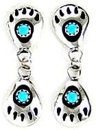 By Navajo Artist Gaynell Parker: Beautiful! Sterling-silver & Turquoise Bear Paw Dangle-Earrings