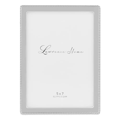 Lawrence Frames Metal Picture Frame with Delicate Outer Border of Beads, Silver, 5x7