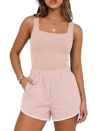 Chunpin Women's Athletic Rompers Summer Jumpsuit with Pocket Pink XS at Amazon