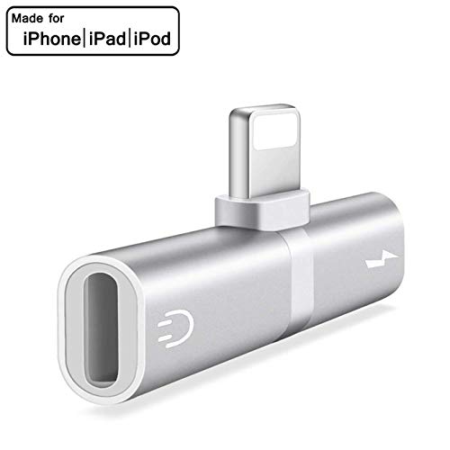 Headphone Adapter for iphone7/7Plus/8/8Plus/X/XS/XR/XS Max Headset Splitter Adapter,Earphone Jack Dongle Convertor 2 in 1 Cable Charger Accessorises AUX Audio Connector Fast Car Adapter Silver White
