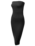 DRESSIS Womens Strapless Midi Bodycon Stretchy Tube Dress