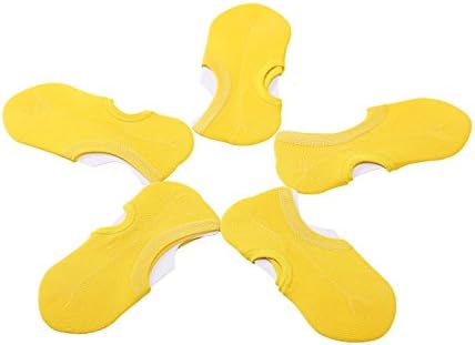 TinL Men's 5 Pair Cotton No Show Liner Socks Non-Slip Grips (8.5-11.5, Yellow)