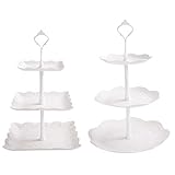 2 Set 3-Tier White Dessert Cake Stand, Plastic