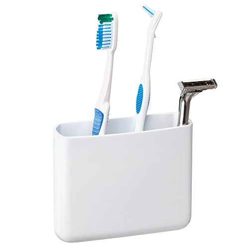 InterDesign AFFIXX, Peel and Stick Strong Self-Adhesive Toothbrush, Razor Holder & Makeup, Cosmetic Organizer - 5 Compartments, White